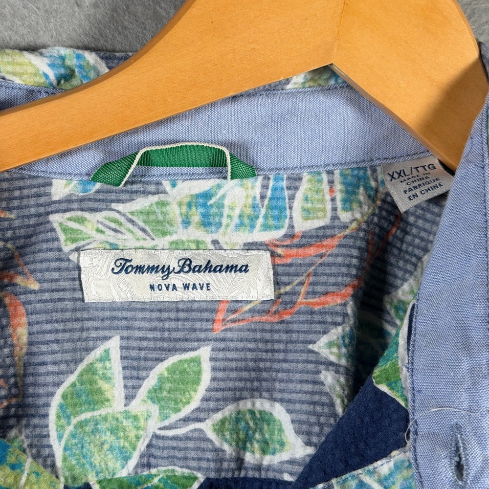 Tommy Bahama Nova Wave Mens XXL Blue Tropical Floral Seersucker Button Up Shirt - Picture 9 of 12